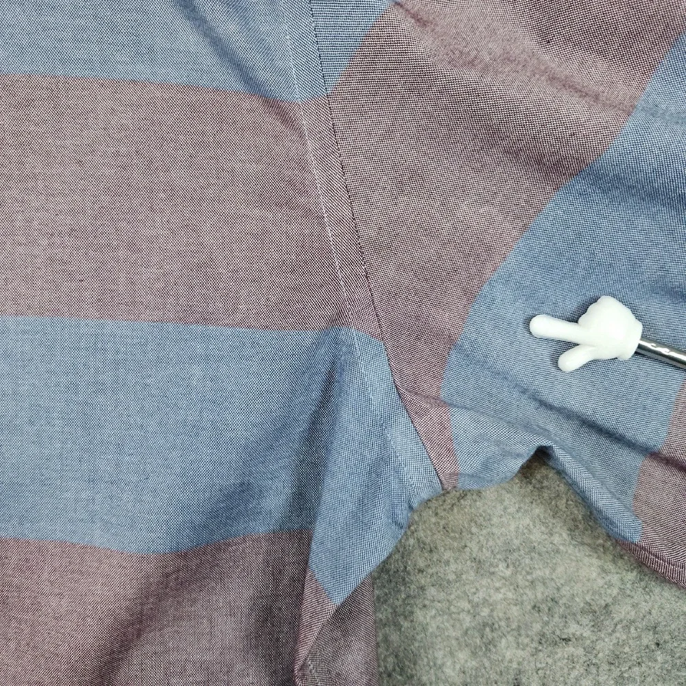 Banana Republic‎ Men's Pale Red & Blue Rugby Striped Size L Dress Shirt STAINS